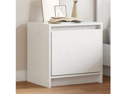 Noční stolek bílý 40 x 30,5 x 40 cm masivní borové dřevo