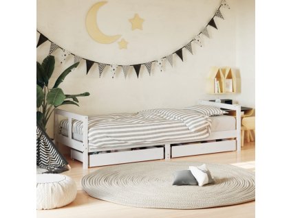 Dětská postel se zásuvkami bílá 80x200 cm masivní borové dřevo