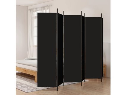 6dílný paraván černý 300 x 200 cm textil