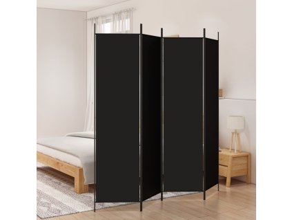 4dílný paraván černý 200x200 cm textil