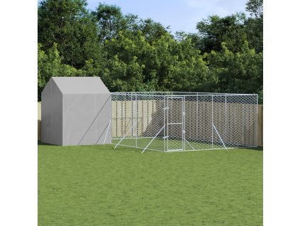 Venkovní psí kotec se střechou stříbrný 6 x 6 x 2,5 m ocel