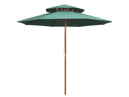 Dvoupatrový slunečník 270 x 270 cm dřevěná tyč zelený