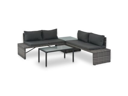 3dílná zahradní sedací souprava s poduškami polyratan šedá