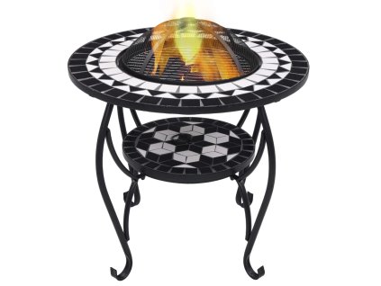 Mozaikový stolek s ohništěm černý a bílý 68 cm keramika