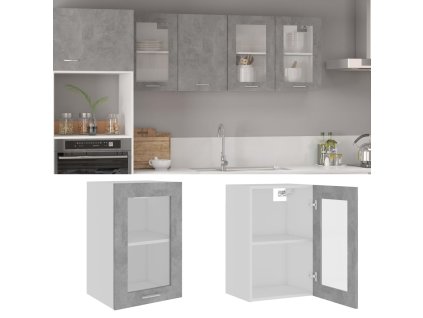 Závěsná skleněná skříňka "Lyon" betonově šedá 40 x 31 x 60 cm, dřevěné