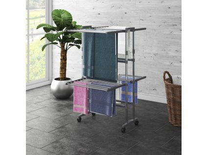 2patrový sušák na prádlo s kolečky stříbrný 60 x 70 x 106 cm