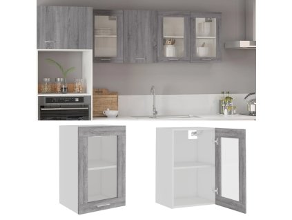 Závěsná skleněná skříňka "Lyon" šedá sonoma 40 x 31 x 60 cm, dřevěné podlahy