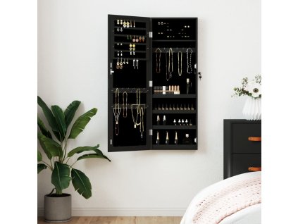 Zrcadlová šperkovnice nástěnná černá 37,5 x 10 x 106 cm