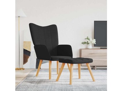 Relaxační křeslo se stoličkou černé textil