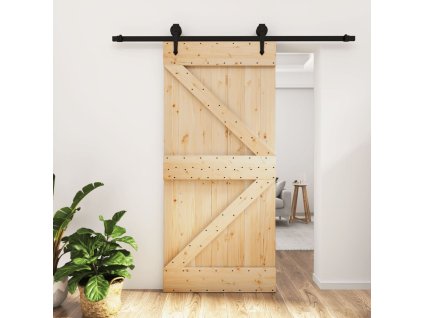 Posuvné dveře s kováním 95 x 210 cm masivní borové dřevo