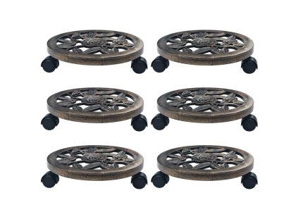 Vozíky pod květináč 6 ks bronzové 30 cm plast