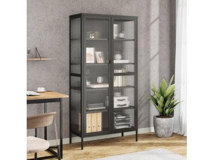 Highboard černý 85 x 40 x 180 cm sklo a ocel