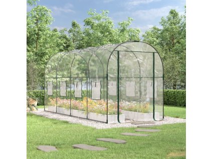 Skleník průhledný 160 x 400 x 190 cm PVC práškově lakovaná ocel