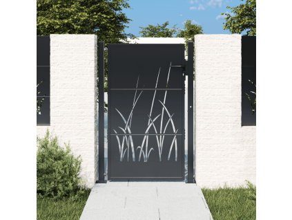 Zahradní branka antracitová 100 x 150 cm ocelová, design trávy