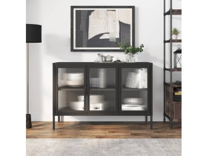 Příborník černý 105 x 35 x 70 cm sklo a ocel