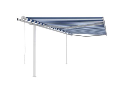 Automatická zatahovací markýza se sloupky 4,5 x 3,5 m modrobílá