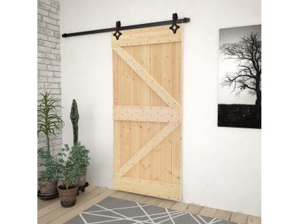 Posuvné dveře se setem kování 80 x 210 cm masivní borové dřevo