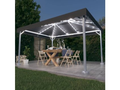 Altán se světelnými LED řetězy 400 x 300 cm antracitový hliník