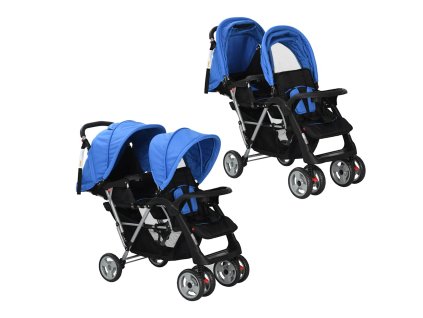 Tandemový kočárek ocel modro-černý