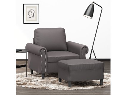 Křeslo s podnožkou šedé 60 cm umělá kůže