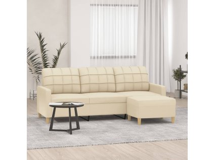 3místná pohovka s podnožkou krémová 180 cm textil