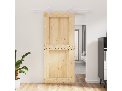 Posuvné dveře s kováním 90 x 210 cm masivní borové dřevo