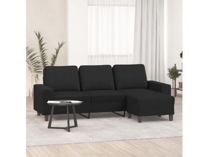 3místná pohovka s podnožkou černá 180 cm textil