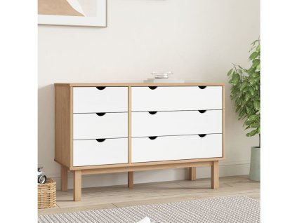 Zásuvková komoda OTTA hnědá a bílá 111x43x73,5 cm borové dřevo