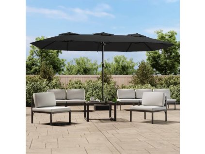 Dvojitý zahradní slunečník s LED černý 449 x 265 cm