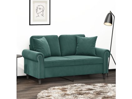 2místná pohovka s polštáři tmavě zelená 120 cm samet