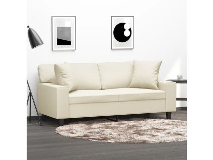 2místná pohovka s polštáři krémová 140 cm umělá kůže