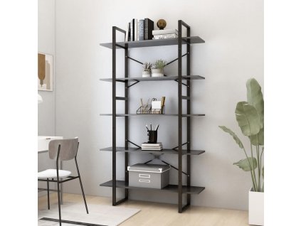 Knihovna s 5 policemi šedá 100 x 30 x 175 cm borové dřevo