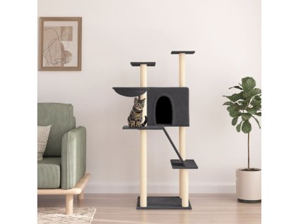 Škrabadlo pro kočky se sisalovými sloupky tmavě šedé 143 cm