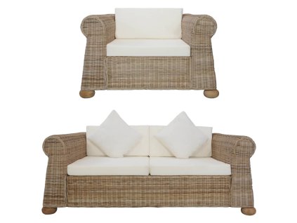 2dílná sedací souprava s poduškami přírodní ratan