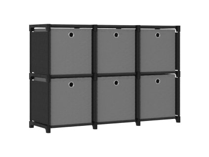 Výstavní police 6 přihrádek s boxy černá 103x30x72,5 cm textil