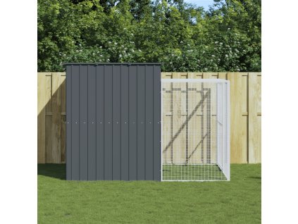 Psí bouda s výběhem antracitová 214x253x181 cm pozinkovaná ocel