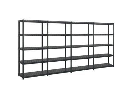 Úložný regál 5patrový černý 340 x 40 x 185 cm plast