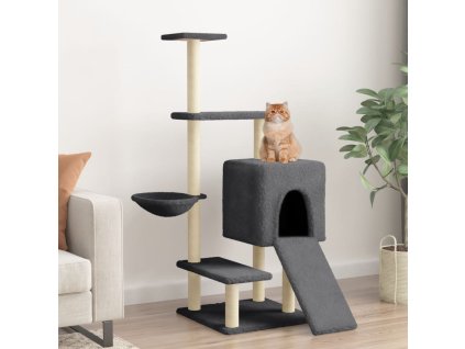 Škrabadlo pro kočky se sisalovými sloupky tmavě šedé 130,5 cm