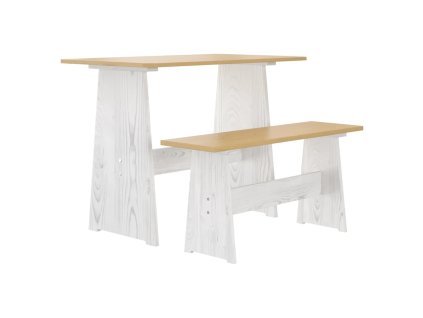 Jídelní stůl s lavicí REINE medově hnědý a bílý masivní borové