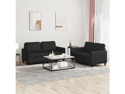 2dílná sedací souprava s poduškami černá umělá kůže