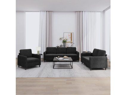 3dílná sedací souprava černá samet 3201939