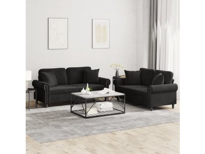 2dílná sedací souprava s polštáři černá samet