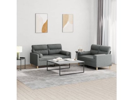 2dílná sedací souprava s polštáři tmavě šedá textil