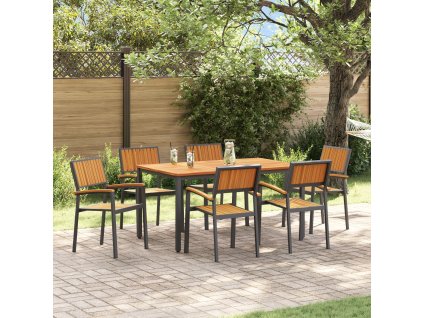 Zahradní jídelní souprava 7 pcs Černá a hnědá 150 x 90 x 75 cm