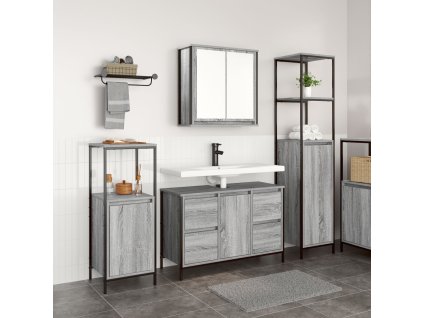 Sada koupelnového nábytku se zásuvkou 3 pcs Šedá sonoma a Černá