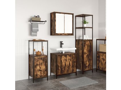 Sada koupelnového nábytku s policí 3 pcs Uzený dub a černá