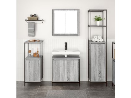 Sada koupelnového nábytku s policí 3 pcs Šedá Sonoma a černá