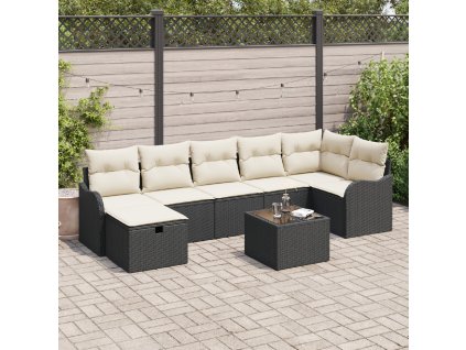 Set pohovek s polštářem 8 pcs Černá a krémová polyratan