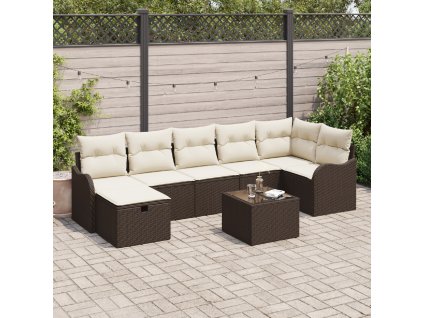 Set pohovek s polštářem 8 pcs Hnědá a krémová polyratan