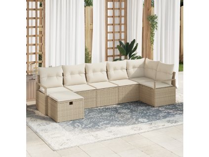 Set pohovek s polštářem 7 pcs Béžová a krémová polyratan